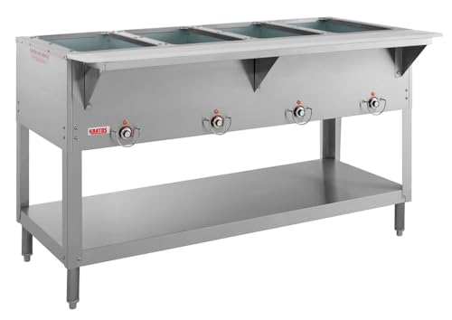 Kratos Electric Steam Table| Stationary Four Pan Open Well Hot Food Table with Undershelf | Stainless Steel Electric Steam Table for Restaurants | 240V, 3000W |NSF| Cutting Board Included (28W-112)