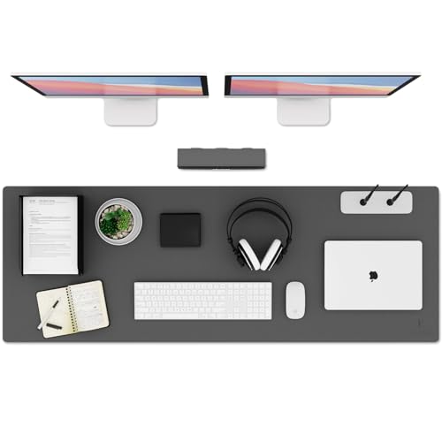 K KNODEL Large Office Leather Desk Mat, Mouse and Keyboard Pad, Computer and Laptop Mat, Desktop Protector and Cover, Writing Pad and Blotter (47.2"x17", Dark Gray)