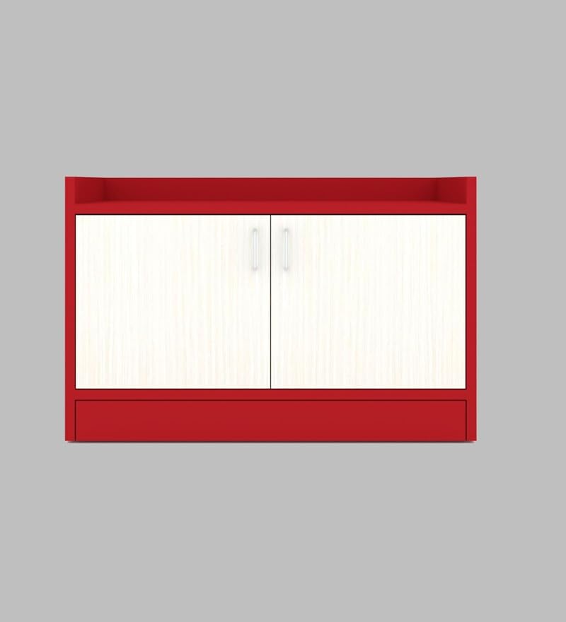 Image of SPECIALITY PANELS 2 Door Shoe Rack with Storage Cabinet, Red and Cream, 75x49 cm, DIY Assembly