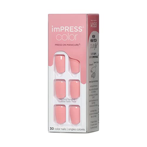 Kiss Impress Color Polish-Free Solid Color Press-On Nails, Purefit Technology, Short Length, Pretty Pink', Includes Prep Pad, Mini Nail File, Cuticle Stick And 30 Fake Nails #TOP7