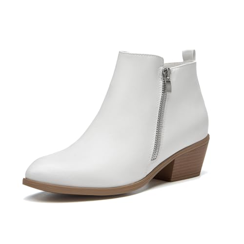 SelenePair Women's Classic Stacked Heel Ankle Boots Fashion Round Toe Suede Booties Ladies Side Zip Shoes - Main Image