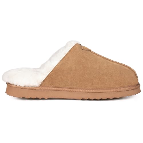 Parfeying Men's Sheepskin Shearling Slippers, Anti-slip Rubber Sole Indoor Outdoor Cow Suede Leather Slip on Slippers for Men - Image 6