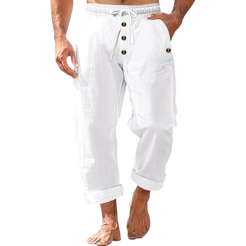 Men's Breathable Linen Pants Drawstring Lightweight Baggy Sweatpants Yoga Trousers
