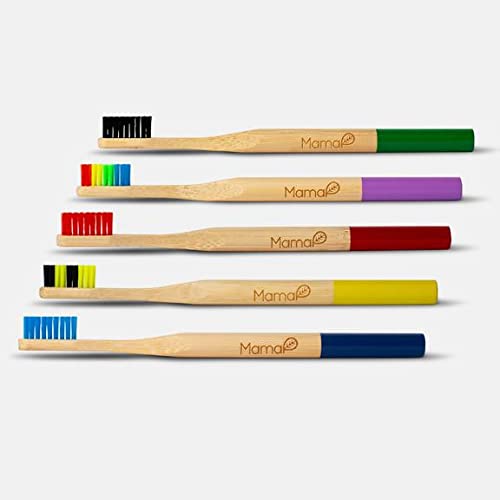 Mamap Bamboo Toothbrush Set For Adults, Medium Nylon Bristles, Family Toothbrush Multipack, Eco-Friendly 100% Natural, Recyclable & Compostable, Multicolor Handle, 5-Pack #TOP3