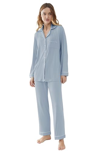 Joyaria Womens Bamboo Viscose Pajama Sets Long Sleeve Button Down Cooling Sleepwear Soft Comfortable Pj Pants Set for Women2