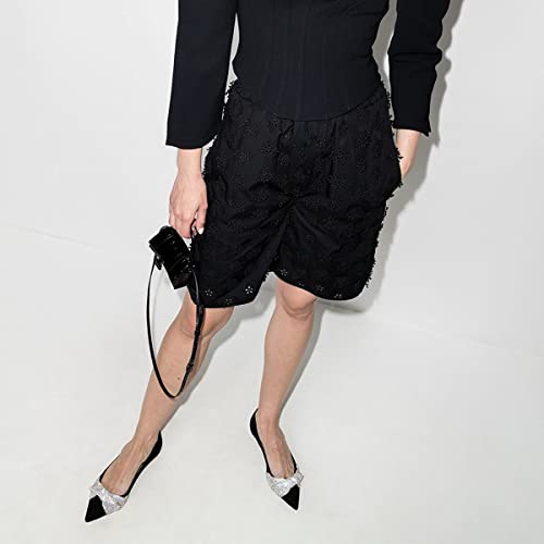 FSJ Women Classic Pointed Toe Rhinestone Sequins Bow Casual Slip on Faux Suede Comfort Low Thick Heel Walking Ballet Flat Shoes Size 4-15 US4