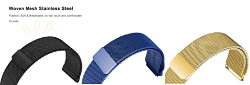 Image of ACM Pack of 3 Watch Strap Magnetic Loop 20mm compatible with Compaq Q Watch Smartwatch Metal Chain Band (Black /Blue /Champagne Gold)