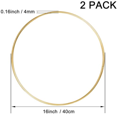 Image of 02 Pack 16 inch Large Metal Floral Wreath Macrame Gold Hoop Rings for DIY Crafts Dream Catchers, Floral Macrame Hoop for Wedding Decor, Wall Hanging Craft Gold. (16 INCH)