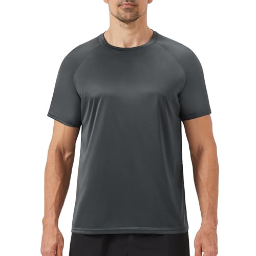 Image of BOOJO Workout Mens Shirts - Casual Black Quick Dry Moisture Wicking T-Shirts Crew Neck Short Sleeve for Gym Athletic Running
