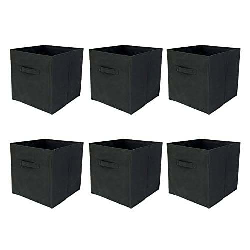 Lot de 6 cubes de rangement pliables en tissu avec poignées  31 x 31 x 31 cm, Boîtes de rangement carrées pliantes pour vêtements, jouets, armoires, Disques DVD, étagères  (Noir) Cover
