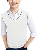 Haloumoning Boys Sweater Vest Kids Uniform Vest Casual V Neck Knit Pullover Sweater 5-14Y White