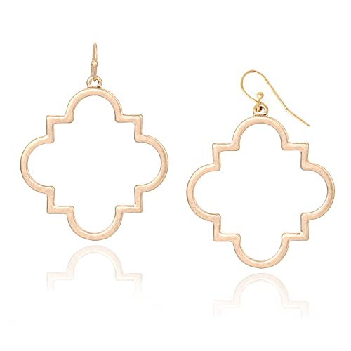 POMINA Quatrefoil Clover Gold Dangle Drop Earrings Gold Silver Two Tone Textured Trendy Fashion Earrings for Women