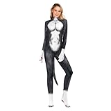 Bemeiren Women's Animal Bodysuit Costume with Big Tail Print Petsuit Spandex Furry Jumpsuit Cosplay Halloween Party Werewolf
