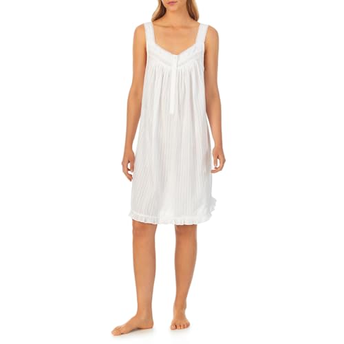 Eileen West Sleepwear & Loungewear for Women - Dobby Stripe Collection - 100% Cotton Lightweight Short Chemise Nightgown