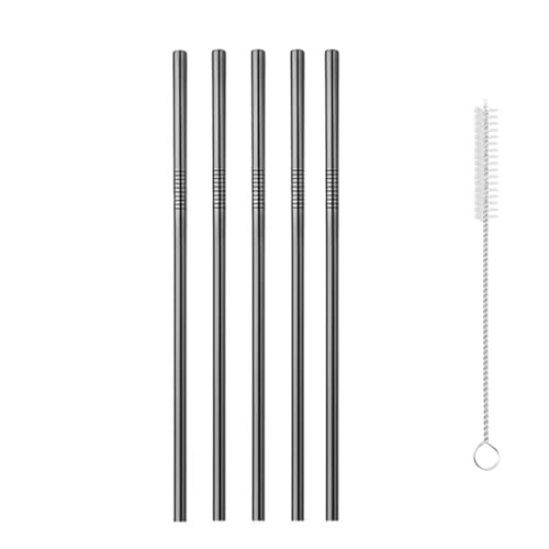 Reusable Metal Straws,10.5" Stainless Steel Straws,Easy to Use(5 PCS,black)