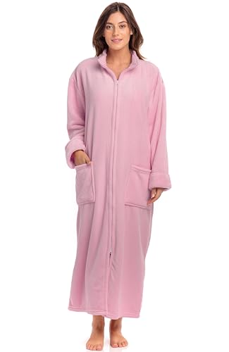 Image of Alexander Del Rossa Long Zip Up Robes, Plush Zipper Robes for Plus Size, Housecoats Zipper Front