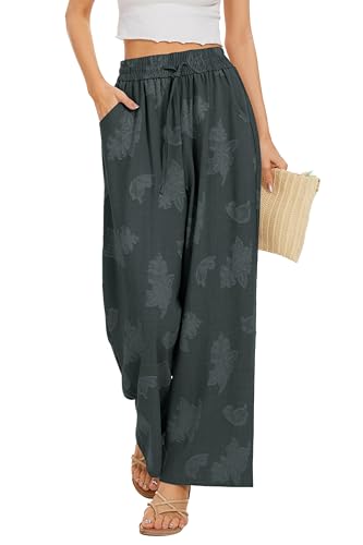 Image of KICZOY Women Flowy Pants Drawstring Waist Wide Leg Palazzo Beach Pants Loose Fit with Pockets