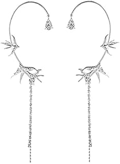 Flowers Star Swallow Ear Cuff Earrings for Women Non Piercing Around Whole Ear Zircon Adjustable Aesthetic Dainty Ear Wrap Hook Crawler Climbers Clip on Cartilage Earrings