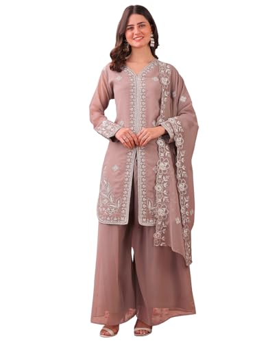 Image of Women's Embroidered Kurta Palazzo Set with Dupatta,Ethnic Suit, for Festive