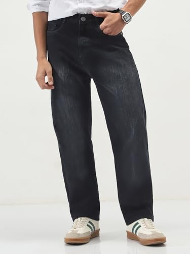 Image of Urbano Fashion Men's Loose Baggy Fit Washed Denim Jeans Non-Stretchable