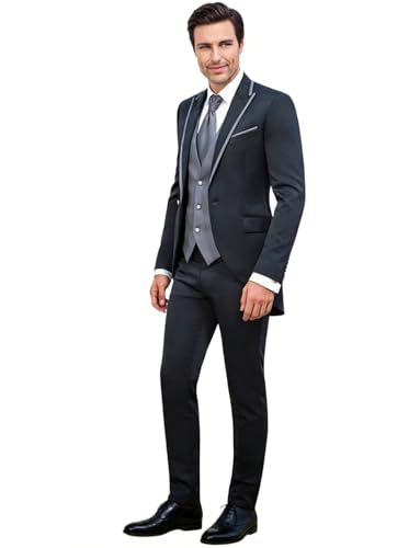 Costume haut de gamme homme 3 pièces, finitions premium et coupe smoking slim.