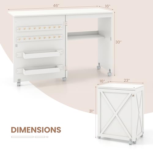image for Giantex Folding Sewing Table - Farmhouse Sewing Machine Cabinet with B