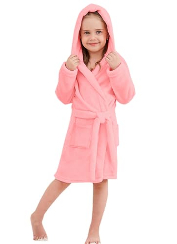 Image of Umeyda Girls Fleece Hooded Robes, Warm Printed Bath Robe for Kids Soft Fuzzy Bathrobe for Gifts