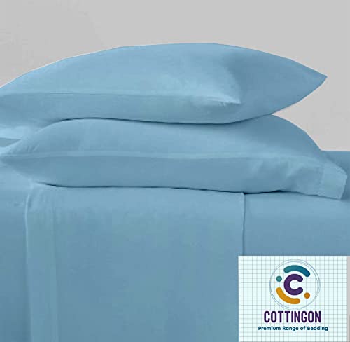 Image of Cottingon 5 PCs Split King Sheet Sets for Dual Adjustable Beds, Soft Luxury Microfiber XL Sheets for King Size Mattress Fits 15 to 18 deep Pocket, Light Blue