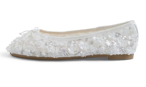 Image of FEVERSOLE Round Toe Lace Ballet Crochet Flats Women's Comfy Breathable Shoes