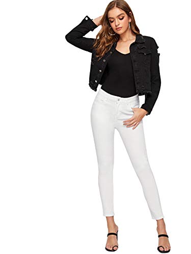 Floerns Women's Long Sleeve Basic Button Down Wash Denim Jean Jacket Black A S #TOP4