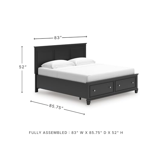 Image of Signature Design by Ashley King Storage Bed Frame and Headboard, Black | Extra-deep footboard drawers, Hardwood solids, birch veneer and MDF substrate storage bed frame, Lanolee Series