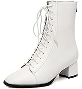 WAYDERNS Women's Square Toe Lace Up Matte Zipper Chunky Low Heel Ankle High Boots Short Booties 2...