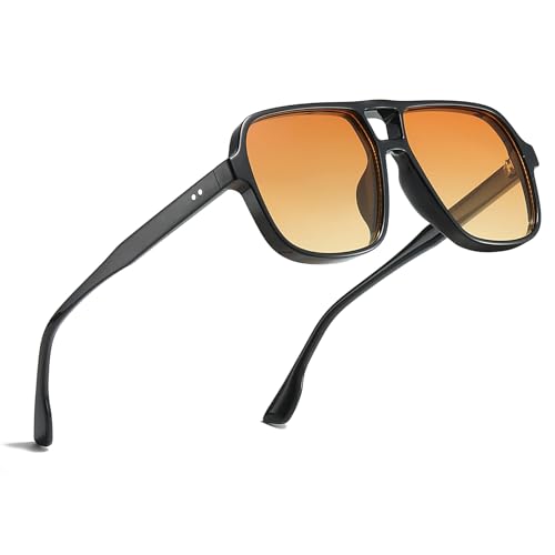 Freckles Mark Retro Aviator Sunglasses for Mens Womens Double Bridge Vintage 70s Square Glasses F9757