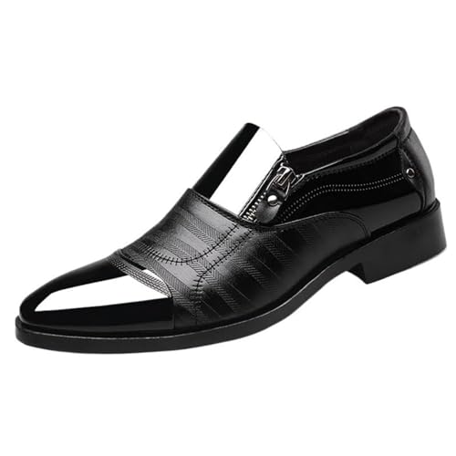 Dress Oxford for Men Lace Up Pointed Burnished Toe PU Leather Slip-On Oxford Dress Modern Wedding Office Work Tuxedo Shoes - Main Image