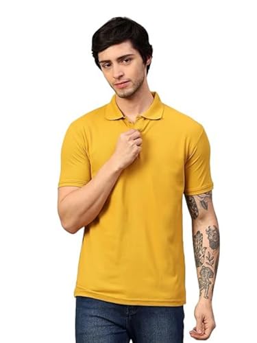Image of Men's Poly Cotton-Matty Tshirt with Regular Fit Solid Pattern Half Sleeve Standard Length and Button Down Closure|Men's T-Shirts