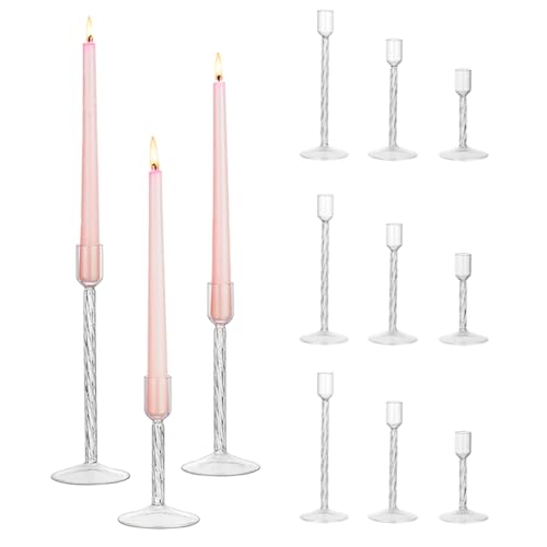 Hewory Lot de 12 bougeoirs en verre - Transparent - Décoration de mariage - Décoration de table vintage - Pour décoration de salon, Noël