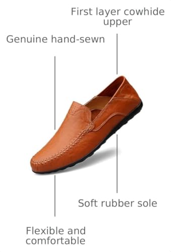 Image of Men's Loafers Genuine Leather Flat Breathable Casual Shoes Handmade Slip On Driving Shoes Fashion Business Shoes