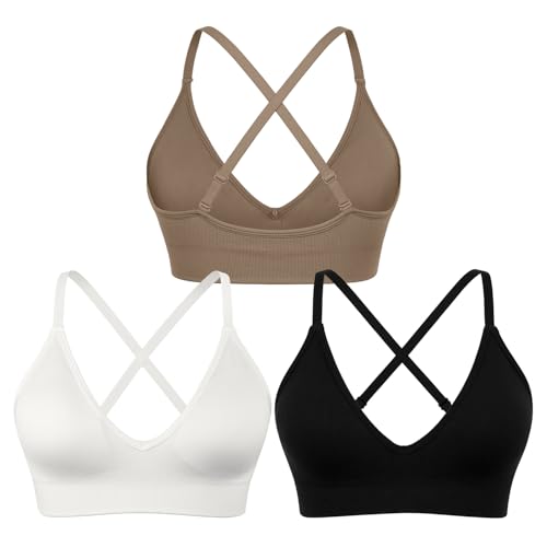 V-Neck Sports Bra for Women Adjustable Strappy Yoga Bra Spaghetti Strap Padded Workout Bra S-XL Low Impact Seamless Bralettes