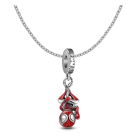 UNE DOUCE Spiderman Necklace Set, Red Spidey Charm Necklace with Silver Plating, Non-Tarnished Cable Chain with Sliding Clasp for Adjustable Sizes. Gift for Men, Women Cover