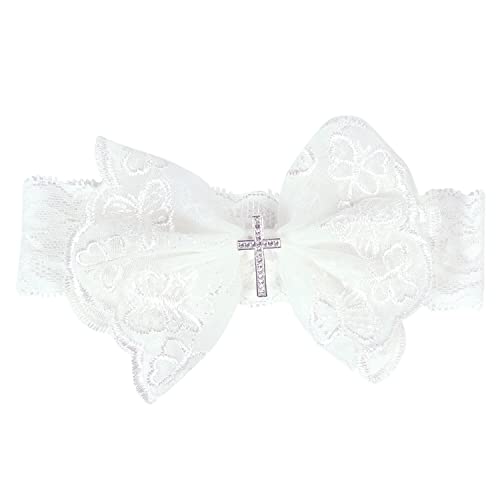Baby Headbands, White Cute Baby Lace Headbands with Bow, Pearl Rhinestone Headbands Elastic Hair Band for Toddler Girls