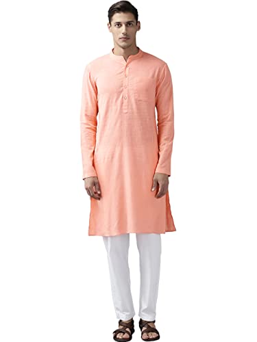 See Designs Men's Peach Cotton Straight Kurta With Slub Effect - Sdkt1019S (S)