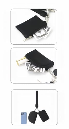 Women's Fixed-Length Wristlet Wallet Set - Dual Shape (Square & Semicircle) Zippered Pouch for Cards/Coins/Keys | 4.7in Non-Adjustable Gym Wrist Purse | Hands-Free Nylon Organizer 7