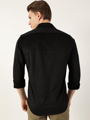 Image of Thomas Scott Men's | Solid | Textured Fabric | Full Sleeve | Slim Fit | Polyester-Blend | Spread Collar | Casual Shirt