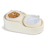 Elevated Cat Bowls for Indoor Cats, Raised Cat Bowl Set with 2 Ceramic Bowls, No Spill Feeding Station, Tilted and Elevated Anti Vomiting Cats Dishes for Food and Water