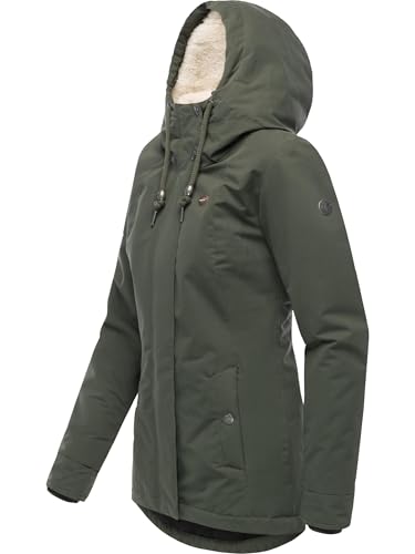 Ragwear Damen Kurzmantel warme wasserdichte Winterjacke mit kuscheliger verstellbarer Kapuze Alvena YOUMODO Dark Olive Gr. M