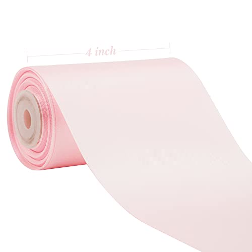 Huihuang Solid Color Satin Ribbon 4 Inch Wide Light Pink Thick Fabric Ribbon Double-Faced Satin Ribbon For Wedding Chair Sash Large Bows Making Party Decor Dress Sash Sewing Crafts-10 Yards/Roll #TOP1
