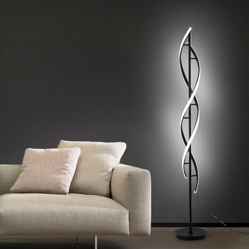 Image of Modern Spiral LED Floor Lamp for Living Room, Contemporary Twisted Standing Lamp with Dimmable Warm White Light, Minimalist Black Corner Light for Bedroom, Office & Home Decor (Halora)
