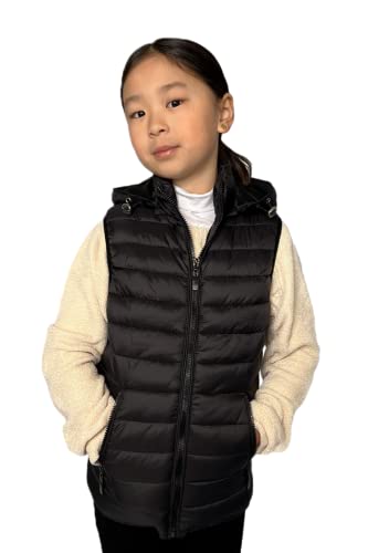 tex leaves Chaleco Acolchado Unisex para Niños con Capucha Desmontable (12 años, Negro)