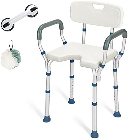 GreenChief Shower Chair with Back and Arms, Bathtub Lift Chair with Handles Removable - Free Assist Grab Bar - Medical Tool Free Shower Cutout Seat for Disabled, Handicap, Seniors & Elderly, 300lb