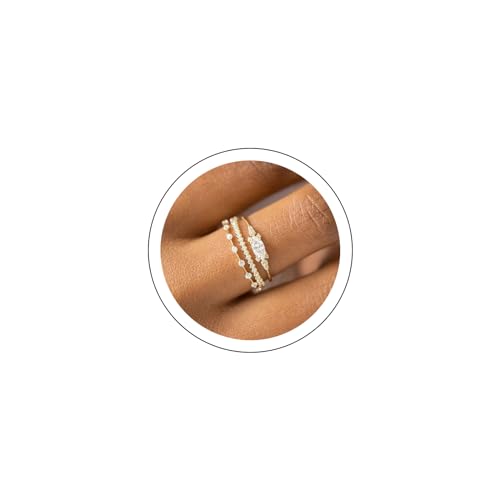 Gold Stacking Rings for Women Non Tarnish 14K Gold Plated Cubic Zirconia Rings Set Cute Stackable Rings for Daity Engagement Promise Rings (3Pcs/Set)